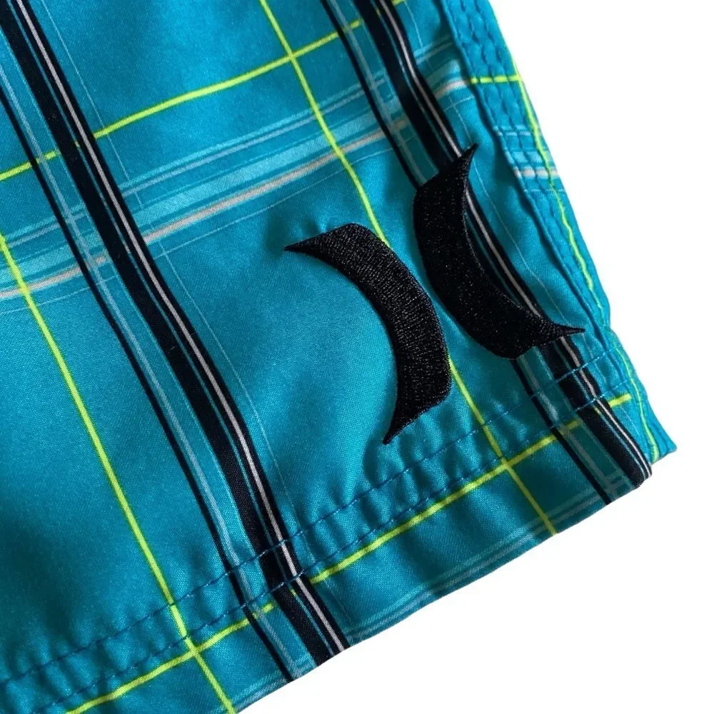 Hurley Teal Plaid Boardshorts Sz 36